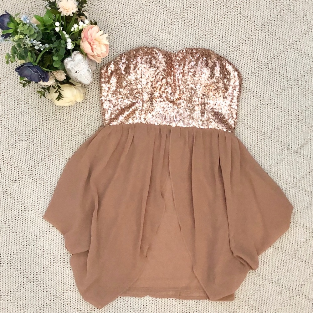 NWOT-Sweetheart Strapless Sequin and Chiffon Dress